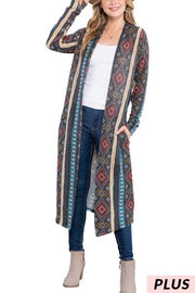 53 OT-U {Realized Fun} Multi-Color Aztec Print Duster PLUS SIZE 1X 2X 3X