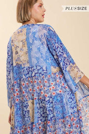 LD-V {Delicate Delivery} Umgee Royal Blue Print Duster PLUS SIZE XL 1X 2X