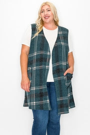 91 OT-B {Keep On Plaid} Green Plaid Vest w/Side Pockets EXTENDED PLUS SIZE 3X 4X 5X