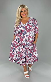 85 PSS-A {Budding Beauty} Magenta Floral V-Neck Dress PLUS SIZE XL 2X 3X