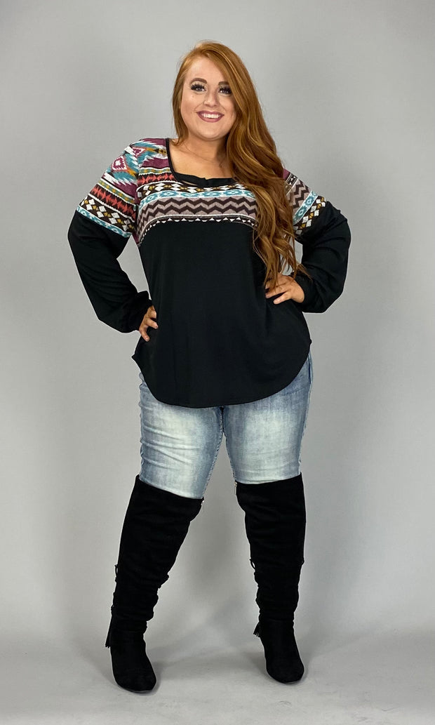 35 OR 56 CP-H {Western Charm} Magenta/Black Aztec Print Top PLUS SIZE 1X 2X 3X