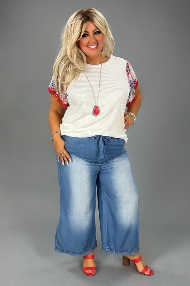 21 SD-Z {All Fun No Work} Ivory Blue Red Top PLUS SIZE XL 2X 3X