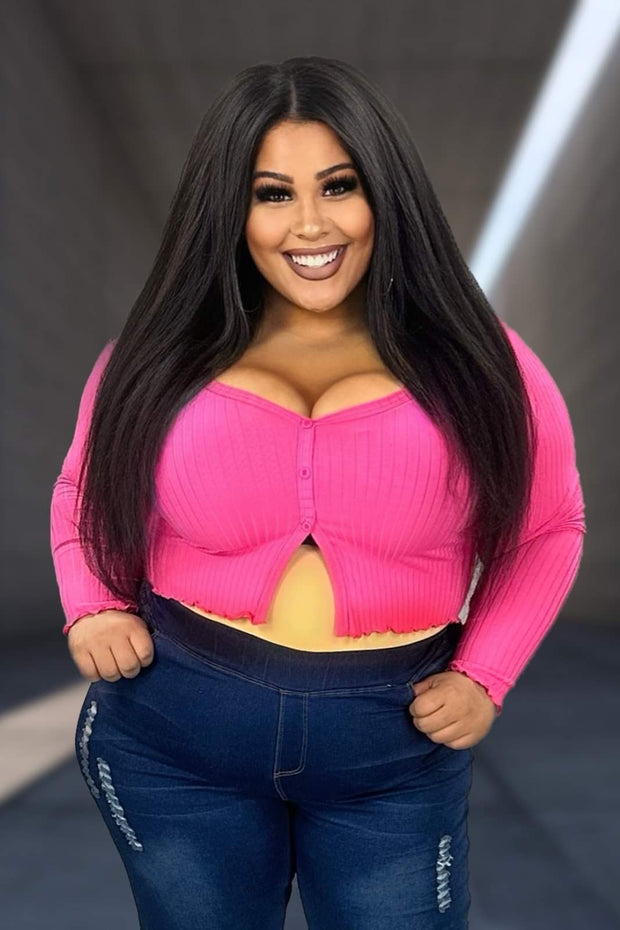56 SLS-E {Bring Out The Diva} Hot Pink Ribbed Cropped Top PLUS SIZE 1X 2X 3X