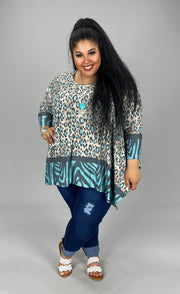 89 PQ-E {Design Dreams} Gray/Mint Animal Print Top PLUS SIZE 1X/2X  2X/3X SALE!!!