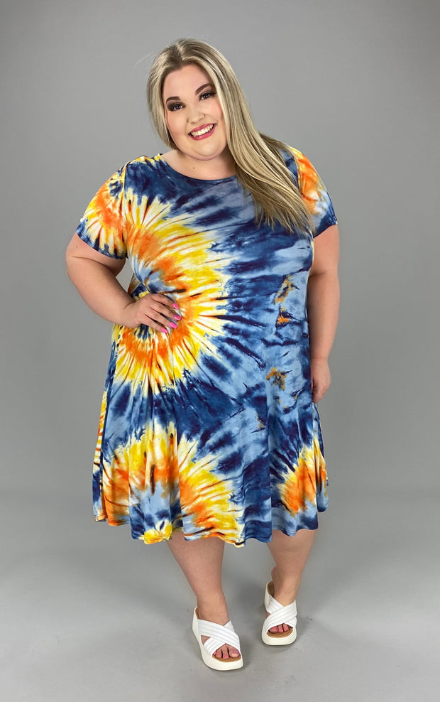 98 PSS-F {Halfway To You} Blue/Orange Burst Print Dress EXTENDED PLUS SIZES 3X 4X 5X