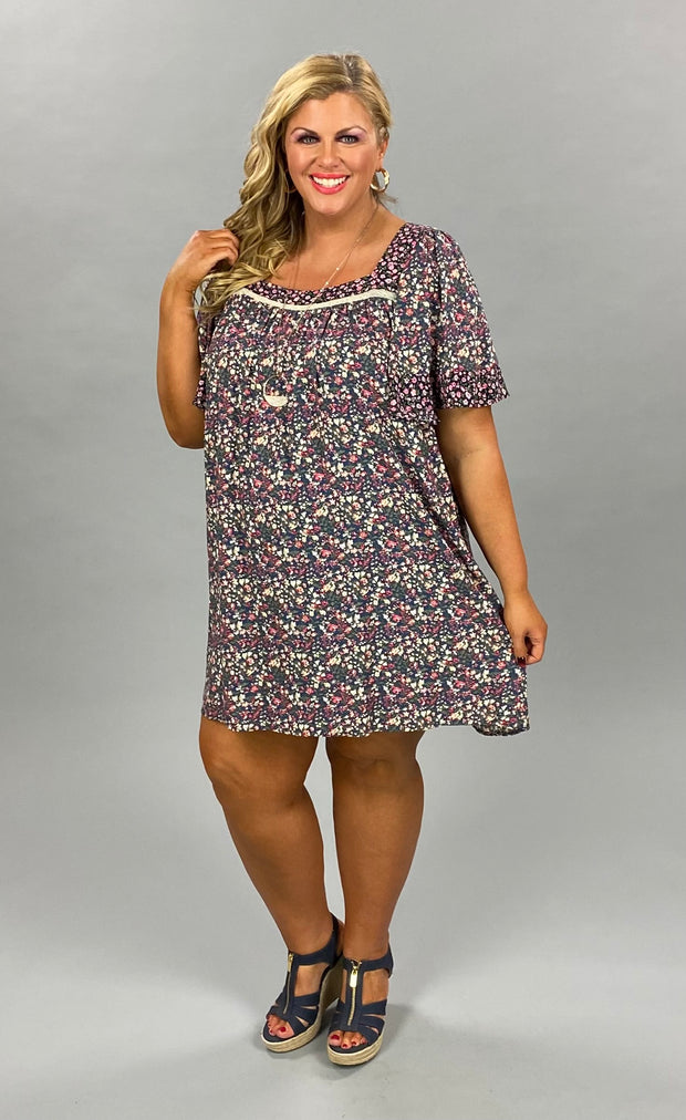 64 PSS-U {Casual Commute} "UMGEE" SALE! Navy Floral Dress PLUS SIZE XL 1XL 2XL