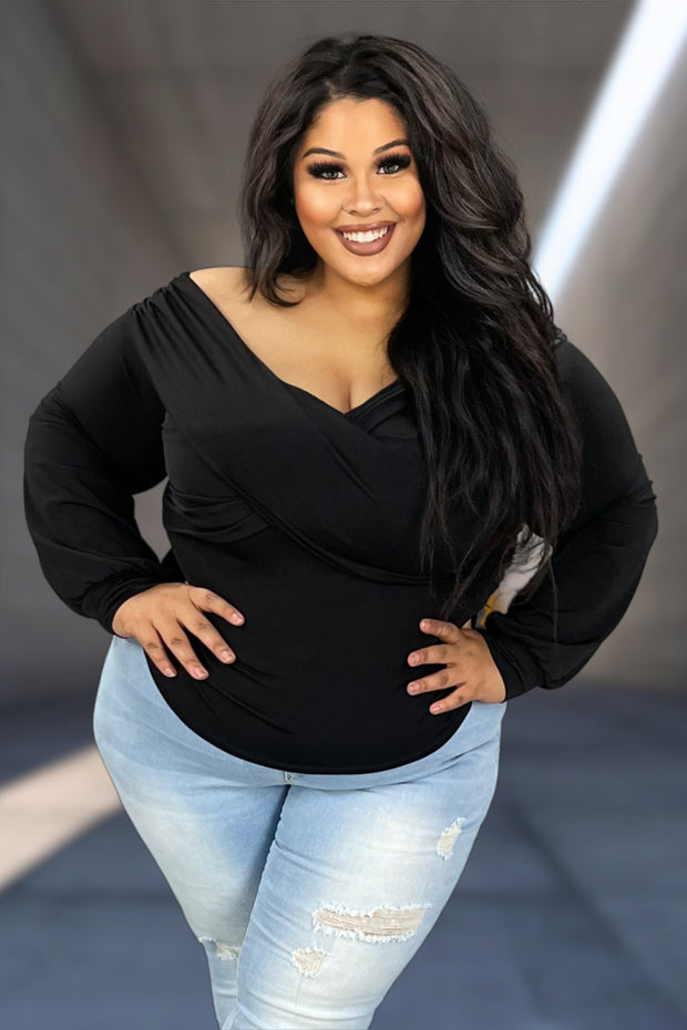 30 OS-A {Fantastic Beauty} Black Off Shoulder Wrap Top PLUS SIZE XL 2X 3X