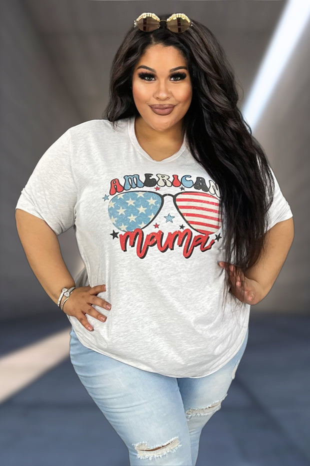 12 GT-L {American Mama} Ash Grey Graphic Tee PLUS SIZE 1X 2X 3X