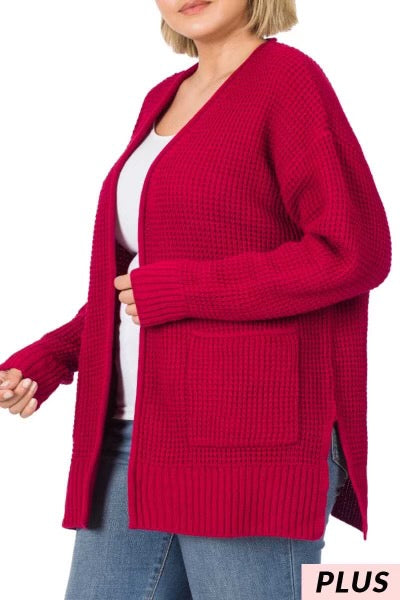 31 OR 57 OT-M {Leading Lady} BURGUNDY Waffle Knit Cardigan SALE!!  PLUS SIZE 1X 2X 3X