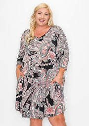 76 PQ-X {The Sweetest Reason} Grey Paisley Print Dress EXTENDED PLUS SIZE 3X 4X 5X