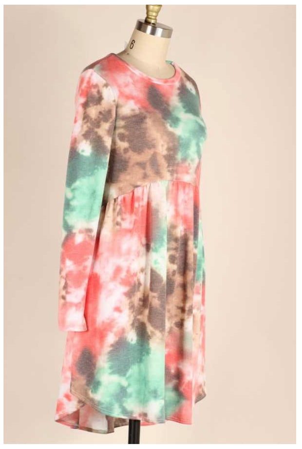 PLS-V {Stay Humble} Pink, Aqua, Brown Tie Dye Babydoll Dress SALE!!! PLUS SIZE 1X 2X 3X