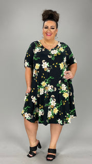 97 PSS-K {Beautiful Soul} Black Floral Print V-Neck Dress EXTENDED PLUS SIZE 3X 4X 5X