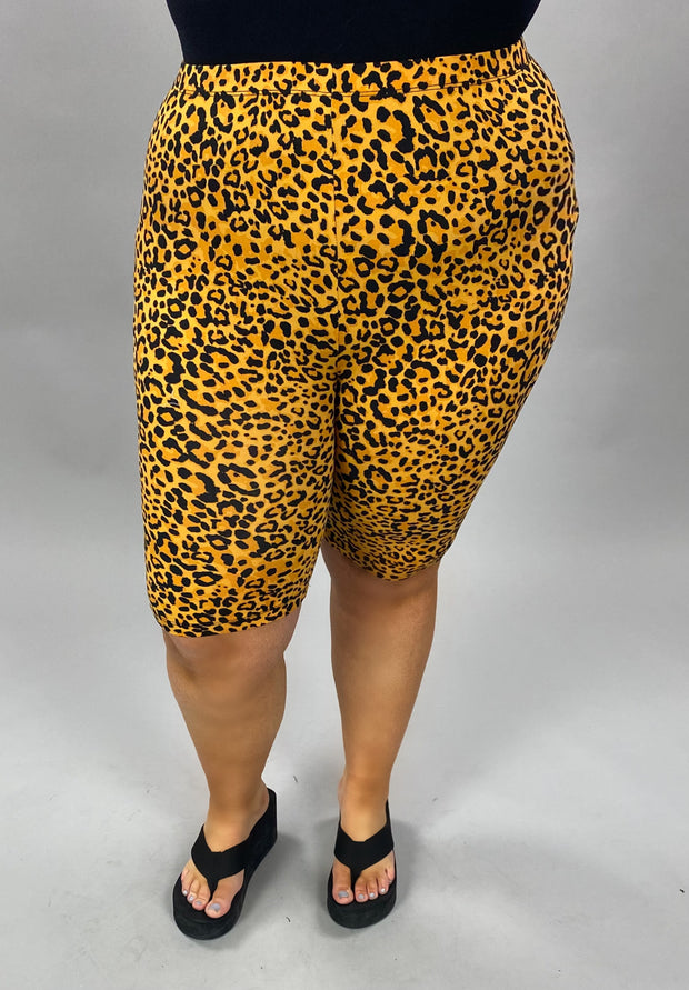 BIN 98 (Wild Card} Mustard Cheetah Print Biker Shorts PLUS SIZE XL 2X 3X