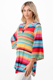 53 PQ-R {On The Right Track} Multi-Color Stripe Print Top  PLUS SIZE 1X 2X 3X