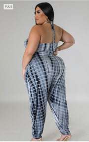 LD-E {Parade Around} Black/Multi Tie Dye Halter Jumpsuit PLUS SIZE 1X 2X 3X