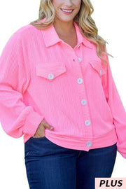 69 OT-J {Style Activated} Neon Pink Button Up Cardigan PLUS SIZE 1X 2X 3X