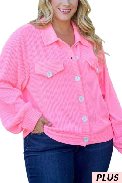 69 OT-J {Style Activated} Neon Pink Button Up Cardigan PLUS SIZE 1X 2X 3X