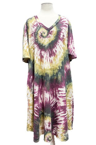 32 PSS {Tie Dye Arrived} Wine/Mustard Tie Dye Dress EXTENDED PLUS SIZE 3X 4X 5X