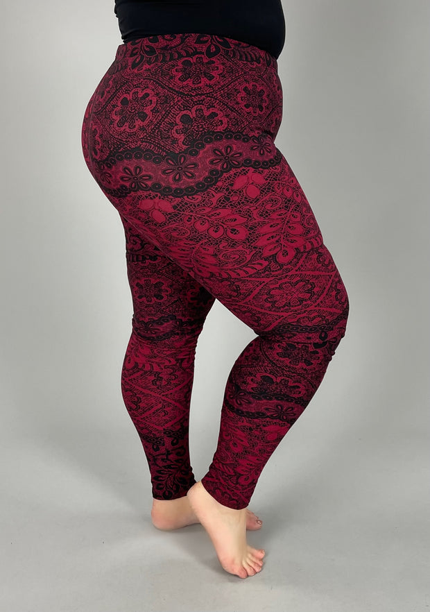 BIN 98 {You're Gonna Love These} Black/Burgundy Leggings Extended Plus  X-PLUS