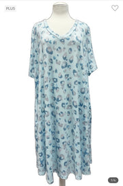 30 PSS-A {Fiercely Fresh} Aqua Animal Print Dress EXTENDED PLUS 3X 4X 5X