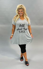 77 GT-O {All About Sass} Gray V-NECK Graphic Tee CURVY BRAND!! EXTENDED PLUS SIZE 3X 4X 5X 6X