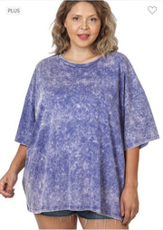 97 SQ-A {Old School Vibes} Blueberry SALE!! Mineral Wash Top PLUS SIZE 1X/2X  2X/3X