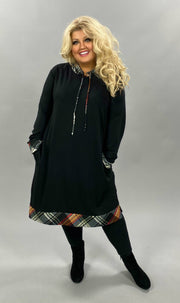 21 HD-H {Fall Fun}  Black Plaid Long Hoodie PLUS SIZE XL 2X 3X