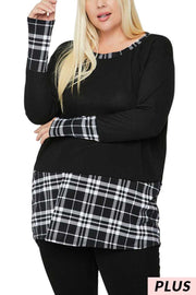 23 CP-L {Cut It Short}  Black With White Plaid Tunic PLUS SIZE XL 2X 3X