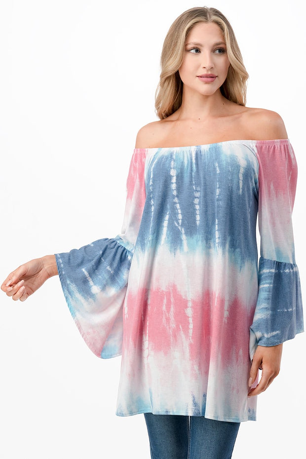 26 PQ-C {Rooting For You} Pink/Blue Tie Dye Top PLUS SIZE 1X 2X 3X