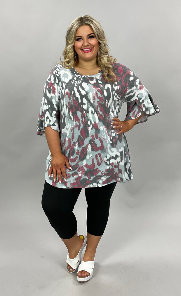 16 PQ-D {Love For You}  ***FLASH SALE*** Grey Mauve Printed Tunic PLUS SIZE XL 2X 3X