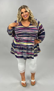 20 PLS-O {Almost Stripes} Navy/Fuchsia Printed Tunic PLUS SIZE 1X 2X 3X***SALE***