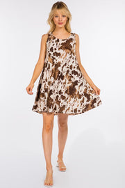 54 SV-A {Work or Play} Brown Cow Print Sleeveless Dress PLUS SIZE 1X 2X 3X