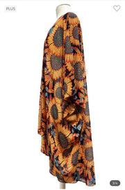 52 OT-A {Meet Your Style}Black/Orange Sunflower Kimono EXTENDED PLUS SIZE 3X 4X 5X