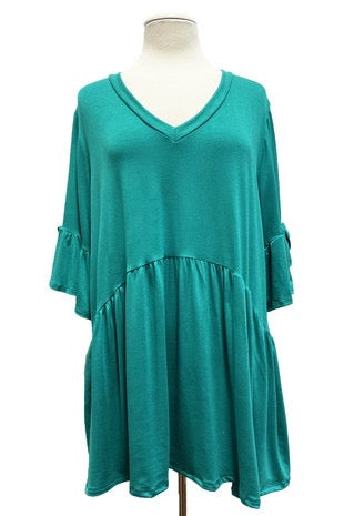 89 SSS-M {My Gift To You} Emerald V-Neck Babydoll Top EXTENDED PLUS SIZE 3X 4X 5X