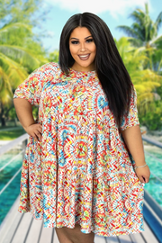 43 PSS-H {Only For Me} Red Tie Dye Tiered Dress EXTENDED PLUS SIZE 3X 4X 5X