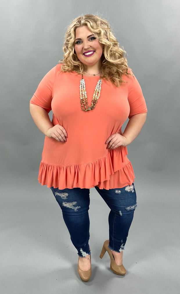 63 SSS-H {Spring Crush}  SALE! Coral Tunic w Ruffle Detail PLUS SIZE XL 2X 3X