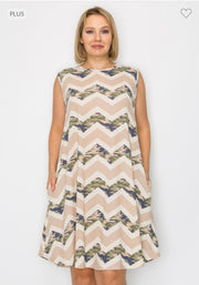 52 SV-A {Hidden Camo} Beige/Camo Chevron Print Dress EXTENDED PLUS SIZE 3X 4X 5X