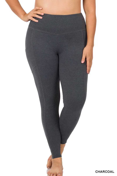 LEG-X {Gym Code} Charcoal Cotton Pocket Leggings  PLUS SIZE 1X 2X 3X