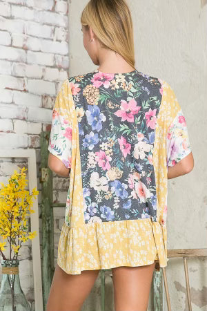 85 OT-A {Committed Floral} Yellow Floral***SALE*** Short Kimono PLUS SIZE XL 2X 3X