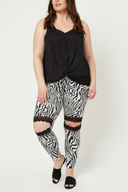 BT LEG-D  {A Little "Kneedy} Zebra Print***SALE**** Pants With Black Lace Cut-Out PLUS SIZE 1X 2X 3X