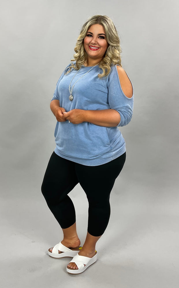 OS-i "UMGEE" Blue Mineral Washed Tunic ***FLASH SALE*** with Cutout Sleeve  PLUS SIZE L XL