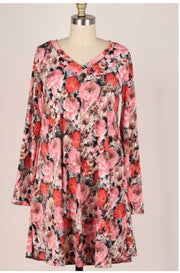 45 PLS-D {All Of Me} ***FLASH SALE***Mauve Multi Rose Printed Dress Plus Size XL 2X 3X