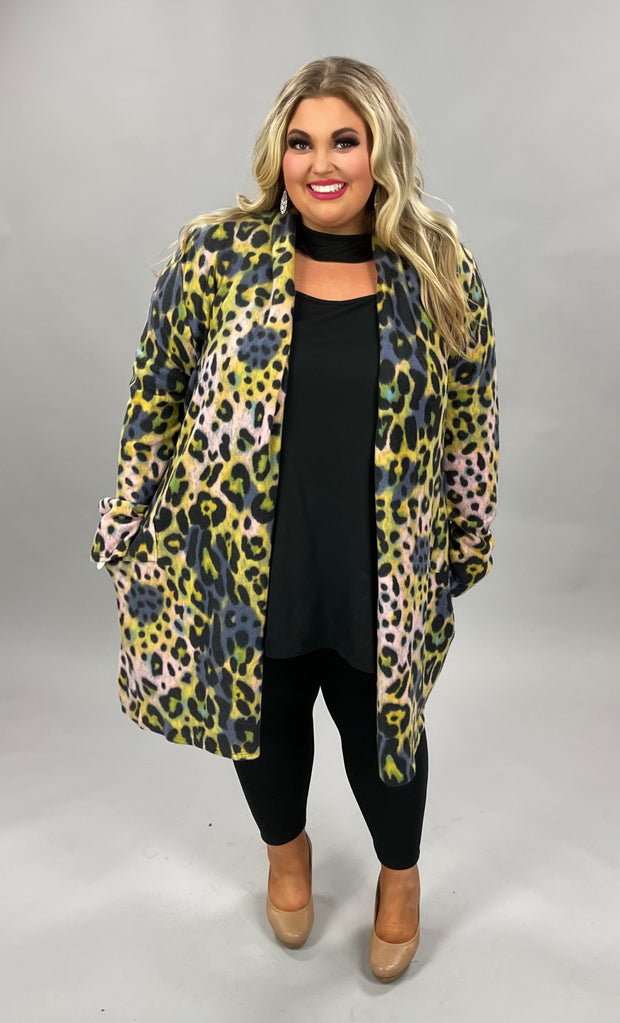 60 OR 26 OT-B {Lock And Key] Yellow Leopard Print Cardigan EXTENDED PLUS SIZE 3X 4X 5X