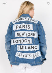 52 OT-A  {Global Fashion} Denim Jacket with Graphic Detail PLUS SIZE 1X 2X 3X SALE!!!!