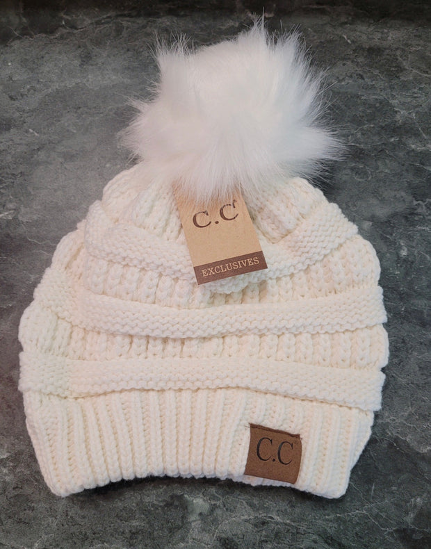 BIN-67-L Original Style C.C. Beanie Matching  Fur Ball