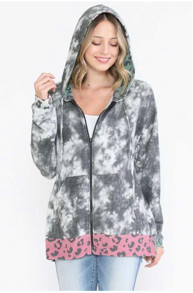 29 HD-A {Your Choice}  Grey Colored Leopard Zip Up PLUS SIZE XL 2X 3X