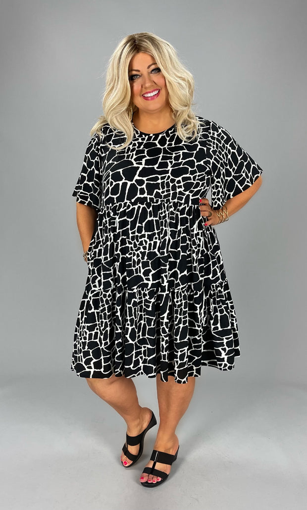 95 PSS-A {Cooling Trend} Black Giraffe ***SALE***Print Tiered Dress PLUS SIZE 1X 2X 3X