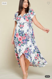 LD-Z & N {Hard To Resist} Ivory Floral Wrap Maxi Dress PLUS SIZE 1X 2X 3X