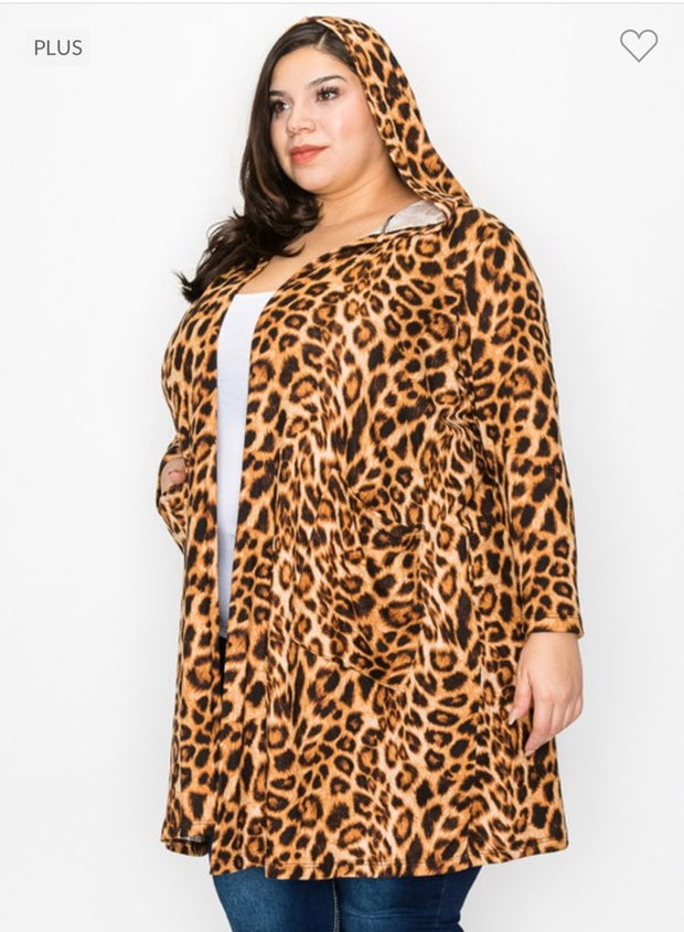 52 OT-X {Staying Strong} Leopard Print Cardigan w/Hood CURVY BRAND!!!  EXTENDED PLUS SIZE 3X 4X 5X 6X