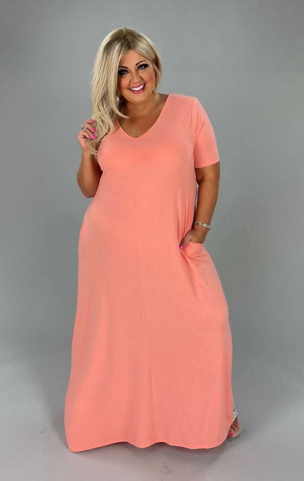 LD-P {Evolving Love} CORAL V-Neck Maxi Dress PLUS SIZE 1X 2X 3X